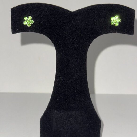 7mm Green Flower Cz And Sterling Post Earrings - Picture 3 of 12